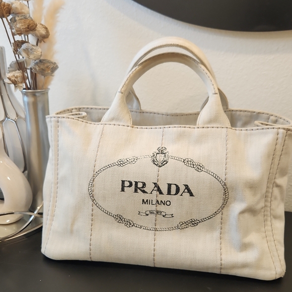 Prada Handbags - Medium Prada Canapa Gray Canvas Tote Bag